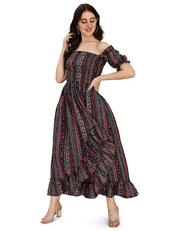 OOMPH! Women's Crepe A-Line Maxi Dress (Smocked} - Image 2
